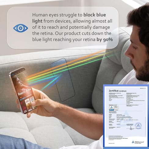 Deppa |2 Pack| Eye Safeguard TÜV Certified Anti-Blue Light Screen Protector for iPhone 12/12 Pro (6.1') Tempered Glass Edge to Edge Full Cover with Easy Installation Kit Tray in Kuwait