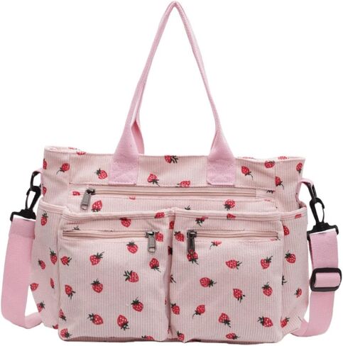 Women Strawberry Bags, Corduroy Everyday Tote Bag Kawaii Shoulder Purse Handbag Crossbody Work Bag in Saudi Arabia