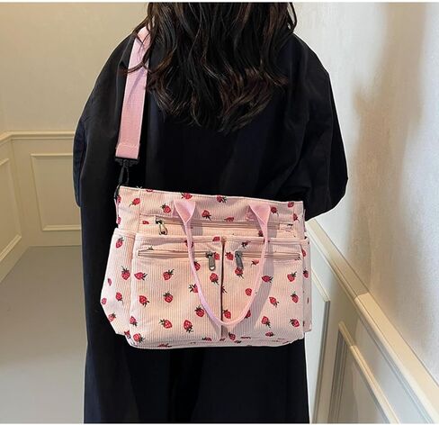 Women Strawberry Bags, Corduroy Everyday Tote Bag Kawaii Shoulder Purse Handbag Crossbody Work Bag in Saudi Arabia