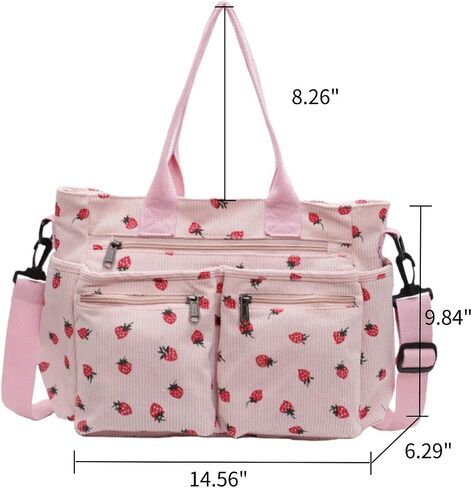 Women Strawberry Bags, Corduroy Everyday Tote Bag Kawaii Shoulder Purse Handbag Crossbody Work Bag in Saudi Arabia