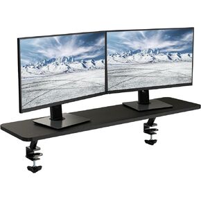 WALI Computer Monitor Stand Riser, Dual Monitor Stand Steady Clamp On Desk Shelf, Ergonomic Monitor Stand Securely Attaches to Surface with Clamp Base - No Screws PTT010-B, Black