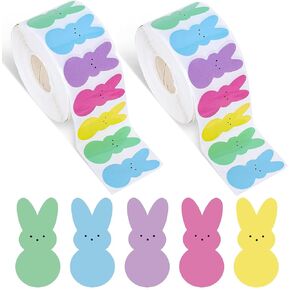 2000Pcs Bunny Stickers Easter Rabbit Adhesive Label Sticker 2 Roll Decorative Stickers for Easter Holiday Party Gift Wrapping Cards Envelopes Seal