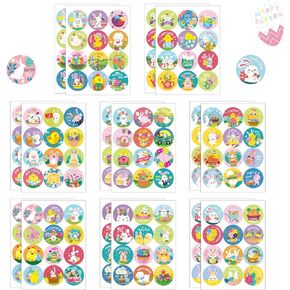 192 قطعة من ملصقات علامات عيد الفصح، 96 تصميمًا دائريًا لملصقات عطلة عيد الفصح، ملصقات بيض الأرنب، لختم عرض عيد الفصح، لوازم حفلات عيد الفصح، ديكورات الهدايا (مجموعة من 16 ورقة) in Kuwait