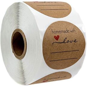 Handmade with Love Stickers, 500pcs Round Baking Kraft Label Stickers Self-Adhesive Label Decor Heart Shape Stickers for Homemade Gifts (25mm)