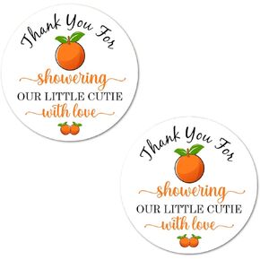 Little Cutie 40 Thank You for Showering Stickers, 2 Inch Big Round Glossy Labels, Clementines Theme for Baby Shower, Birthday, Great for Party Favors, Tags, Games and Supplies. Made in USA