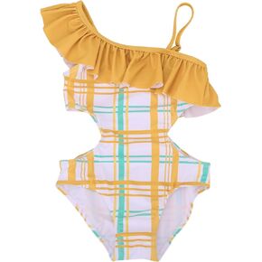 LIZENS Girls' Swimwear Cut Out Trim Ruffle One Piece Beach Bathing Suit for Girls Floral Toddler Kids Swimsuit