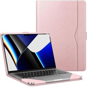 حافظة Fintie لجهاز MacBook Pro 14 بوصة A2992 A2918 A2779 A2442 (إصدار 2023 2022 2021)، غطاء حماية من جلد البولي يوريثان الفاخر لجهاز MacBook Pro 14 بوصة مع شريحة M3/M2/M1 Pro/Max (أسود)