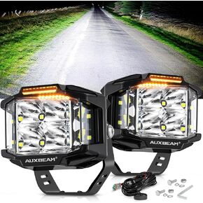Auxbeam 4in 92W LED Cube Pod with Side Shooter, V-MAX Series Amber DRL LED Pod Super Bright Square Offroad LED Cube Light Offroad Square Pod Light 270°Combo Beam Auxiliary Light for Truck Jeep ATV