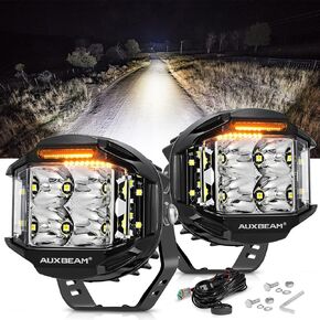 Auxbeam 5 "168W LED Cube Pods ضوء القيادة على الطرق الوعرة مع مطلق النار الجانبي، 16440LM أضواء الطرق الوعرة مربعة فائقة السطوع مع 270 درجة كومبو شعاع خندق الضوء، العنبر DRL لجيب ATV رانجلر فورد شاحنة بيك اب