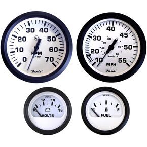 Faria KT9795 Euro Tachometer Water Speedometer Outboard Set - White