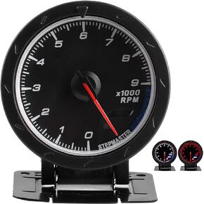 Qiilu 12V Tachometer Gauge, 2.5" 60mm Black Car Auto Digital White/Red LED Light Tacho Tachometer 0‑9000RPM LED Gauge Meter Auto Instrument