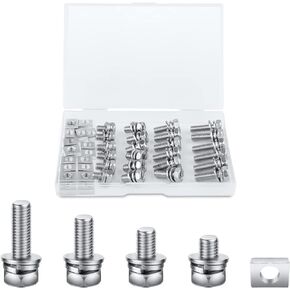 Motorcycle Battery Terminal Screws, M6x10/12/16/20mm 24 Sets Motorcycle Battery Terminal Nuts and Bolt Kit with 24pcs Square Nuts for ATV Bike Scooter
