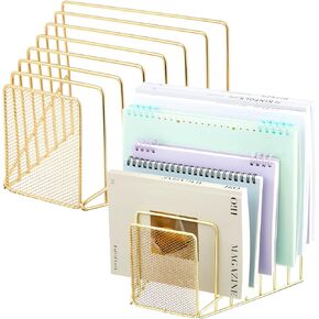 2 Pcs 7 Slot Incline File Sorter Metal Wire Mesh File Racks for Desktop File Letter Sorter for Magazine Folder Book Organizer Home School Office Paper Mail Desk Storage Holder (Rose Gold)