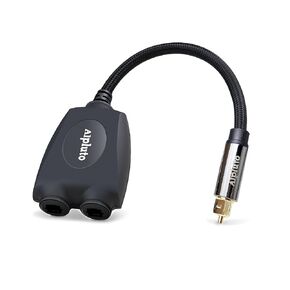 Audio Splitter, Fiber Optic Audio Cable 1 in 2 Out Digital Toshlink Optical Audio Splitter Adapter Fiber Converter with 24K Gold Plated Connectors (Black)