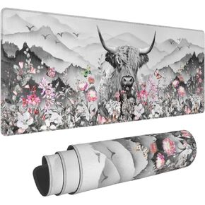 Brown Cow Mouse Pad Extended Large Gaming Mouse Pad XL Oversized Desk Pad Stitched Edges, 31.5 X 11.8 Inch