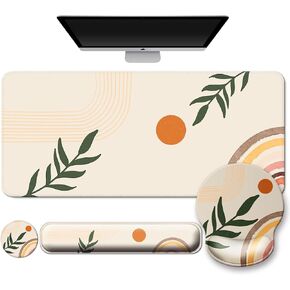 Mouse Pad + Desk Mat + Keyboard Wrist Rest + Coaster 4 in 1 Set, Cute Ergonomic Large Gaming Mousepad with Wrist Rest Support Desk Pad for Computer Laptop Office Home Decor-Beach