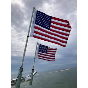 Boat Trix American Flag Pole Set, 20 x 30 Flag, 4 foot Flagpole, Rod Holder mount 48 inches, 7/8" Diameter fiberglass sturdy pole with stainless steel carabiners includes Embroidered American Flag