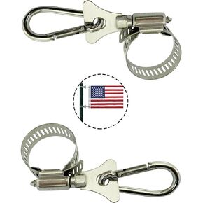 2 Pack Boat Flag Pole Clips with Carabiner Clamp for Grommet Flags Flag Pole Rings for 0.75-1.2 Inch Diameter Flagpole