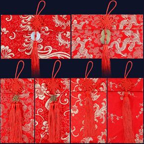 Shappy 6 Pieces Year of the Dragon 2024 Chinese New Year Red Envelope Silk Red Envelope Year of Dragon New Year Envelope Hong Bao Red Card Pocket Lucky Money for Spring Festival(Classic Style)