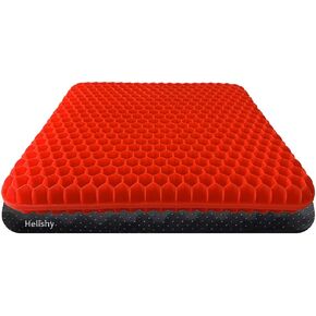 Gel Seat Cushion, Double Thick Breathable Honeycomb Design Absorbs Pressure Points Seat Cushion with Non-Slip Cover Gel Cushion for Office Chair Home Car Seat Cushion for Wheelchair (Black)