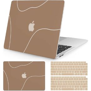 Seorsok متوافق مع MacBook Air 13 بوصة Case2022 2021 2020 2019 2018 Release A1932 A2179 M1 A2337 Touch ID، حافظة بلاستيكية صلبة مع غطاء لوحة مفاتيح - بني