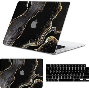 متوافق مع حافظة MacBook pro مقاس 14 بوصة، موديل 2023 2022 2021 A2442 M1 Pro / M2 A2779 Max Chip & Touch ID وحاميات لوحة المفاتيح، غلاف صلب من البلاستيك للكمبيوتر المحمول (رخام أسود) in Kuwait