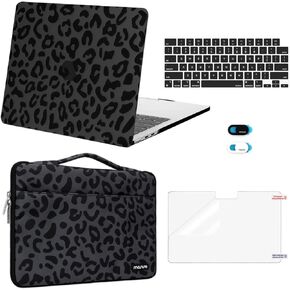 MOSISO Compatible with MacBook Air 13.6 inch Case 2022 2023 Release A2681 with M2 Chip, Plastic Leopard Grain Hard Shell Case&Carrying Sleeve Bag&Keyboard Cover&Webcam Cover&Screen Protector, Black