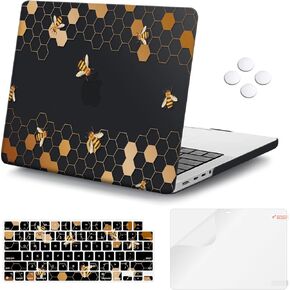 iCasso Compatible with MacBook Pro 14 inch Case 2023 2021 2022 Release M3 A2918 A2992 M2 A2779 A2442 M1 Pro Max Chip, Hard Shell Caser +Keyboard Cover +Screen Protector for Mac Pro 14 '' - Honeycomb