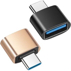 BORLTER CLAMP USB C to USB 3.0 OTG Adapter (2 Pieces), USB-C to USB-A Adapter Compatible with MacBook, Mobile Phone, Tablet and Other Type-C Devices (Black and Gold)