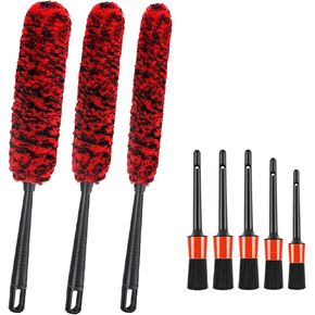 8PCS Tire Rim Cleaner Brush Kit, 3 Pack Soft Non Metallic Wheel Rim Brush Synthetic Wool Car Wheel Brushes and 5 Pack Car Detailing Tools | Professional Grade Scratch Free