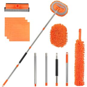 62'' Car Wash Mop Mitt with Long Handle, 3 in 1 Chenille Microfiber Car Wash Brush Extension Pole, Scratch Cleaning Tool for Car, Truck, RV, Total 1 Pcs Mop Head and 1Pcs Drying Squeegee Sponge