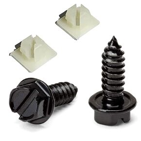License Plate Screws, Set of 2 Rustproof Black License Plate Screws with Nylon Inserts Fits for Securing License Plates, Frames and Covers on Cars, Trucks, SUVs - License Plate Front/Rear Screws