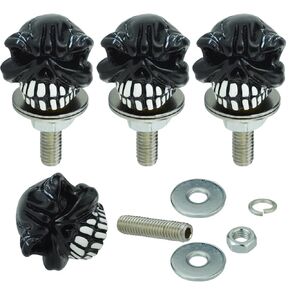 Arenbel Skull License Plate Frame Screws Fasteners Car Tag Bolt Cap Kit Fit Vehicles Motorcycle Trucks SUV, 4Pcs Silver