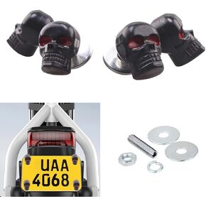Pack-4 Car License Plate Screws, 3D Skull Bolt Kit, Anti Theft Bolts Fasteners, Automobile Screws Replacement, Ghost Head Decoration, Universal for Most Cars, Motorcycles, Trucks (Black)
