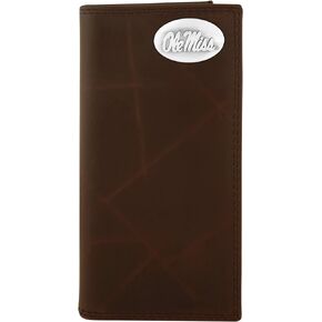 NCAA Mississippi Old Miss Rebels Zep-Pro Wrinkle Leather Roper Concho Wallet, Brown