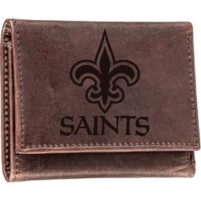 Evergreen Team Sports America NFL New Orleans Saints Brown Wallet | Tri-Fold | Officially Licensed Stamped Logo | Made of Leather | Money and Card Organizer | Gift Box Included in Saudi Arabia