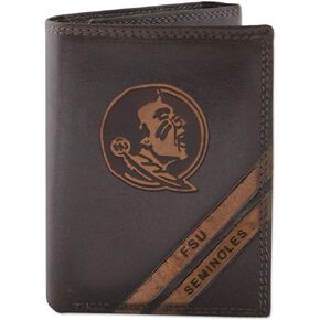 NCAA Florida State Seminoles Zep-Pro Pull-Up Leather Trifold Embossed Wallet, Brown