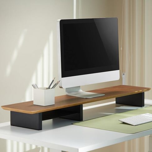 XL Walnut Wood Monitor Stand for Desk (44 Inch) Large Monitor Stands for 2 Monitors, Desk Shelf for Top of Desk in Saudi Arabia