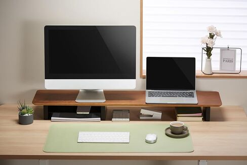 XL Walnut Wood Monitor Stand for Desk (44 Inch) Large Monitor Stands for 2 Monitors, Desk Shelf for Top of Desk in Saudi Arabia