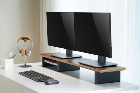 XL Walnut Wood Monitor Stand for Desk (44 Inch) Large Monitor Stands for 2 Monitors, Desk Shelf for Top of Desk in Saudi Arabia