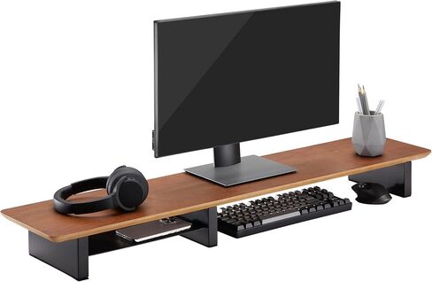 XL Walnut Wood Monitor Stand for Desk (44 Inch) Large Monitor Stands for 2 Monitors, Desk Shelf for Top of Desk in Saudi Arabia