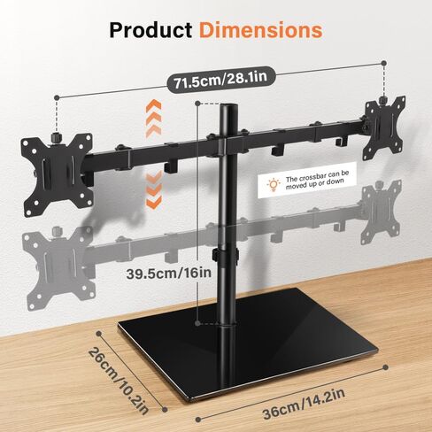 ارتفاع حامل شاشة كمبيوتر مزدوج قابل للتعديل لشاشة 13 بوصة إلى 27 بوصة حامل شاشة قائم بذاته مع حاملين دوارين كامل الحركة يحمل ما يصل إلى 17.6 رطل VESA 75x75 مم/100x100 مم in Kuwait