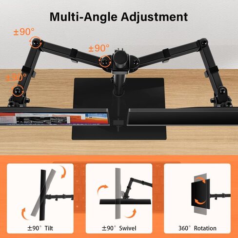 ارتفاع حامل شاشة كمبيوتر مزدوج قابل للتعديل لشاشة 13 بوصة إلى 27 بوصة حامل شاشة قائم بذاته مع حاملين دوارين كامل الحركة يحمل ما يصل إلى 17.6 رطل VESA 75x75 مم/100x100 مم in Kuwait