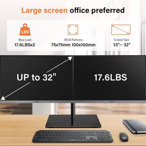 ارتفاع حامل شاشة كمبيوتر مزدوج قابل للتعديل لشاشة 13 بوصة إلى 27 بوصة حامل شاشة قائم بذاته مع حاملين دوارين كامل الحركة يحمل ما يصل إلى 17.6 رطل VESA 75x75 مم/100x100 مم in Kuwait
