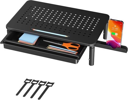 Monitor Stand Riser with Drawer, Height Adjustable Monitor Stand with Phone Holder for Desk, Computer Monitor Riser with Storage, Metal Desk Organizer for Computer, Laptop, Printer in Saudi Arabia