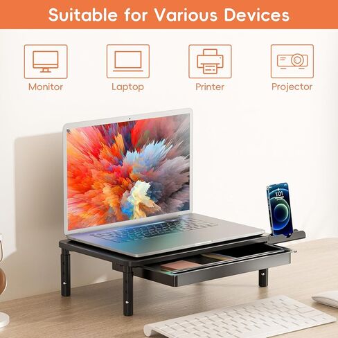 Monitor Stand Riser with Drawer, Height Adjustable Monitor Stand with Phone Holder for Desk, Computer Monitor Riser with Storage, Metal Desk Organizer for Computer, Laptop, Printer in Saudi Arabia