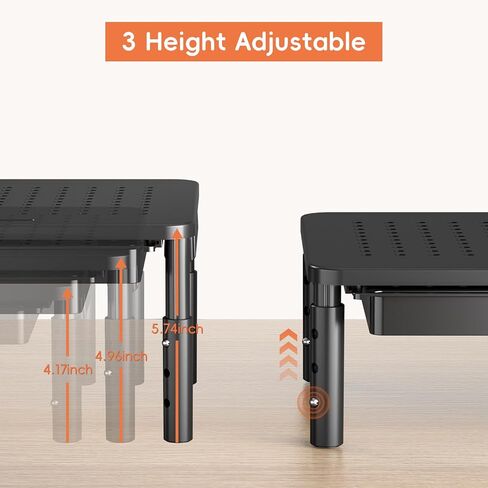 Monitor Stand Riser with Drawer, Height Adjustable Monitor Stand with Phone Holder for Desk, Computer Monitor Riser with Storage, Metal Desk Organizer for Computer, Laptop, Printer in Saudi Arabia