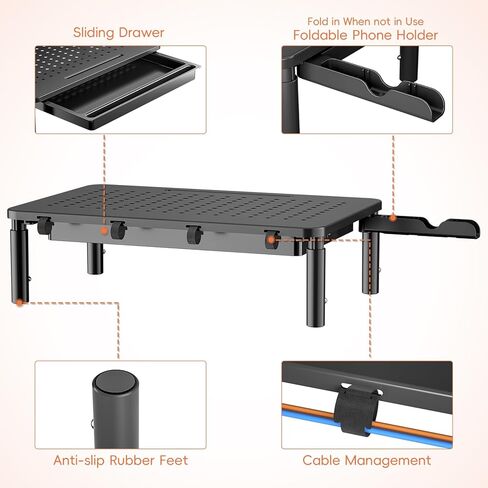 Monitor Stand Riser with Drawer, Height Adjustable Monitor Stand with Phone Holder for Desk, Computer Monitor Riser with Storage, Metal Desk Organizer for Computer, Laptop, Printer in Saudi Arabia