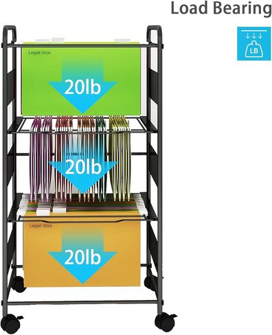 Natwind 3-Tier Metal Rolling File Cart مع عجلات للملفات المعلقة ذات الحجم القانوني للرسائل، رف مجلد الملفات المحمول مع خزانة تنظيم الملفات ذات درج قابل للسحب للمكتب المنزلي (أسود) in Saudi Arabia