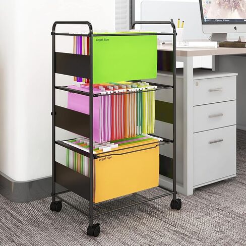Natwind 3-Tier Metal Rolling File Cart مع عجلات للملفات المعلقة ذات الحجم القانوني للرسائل، رف مجلد الملفات المحمول مع خزانة تنظيم الملفات ذات درج قابل للسحب للمكتب المنزلي (أسود) in Saudi Arabia